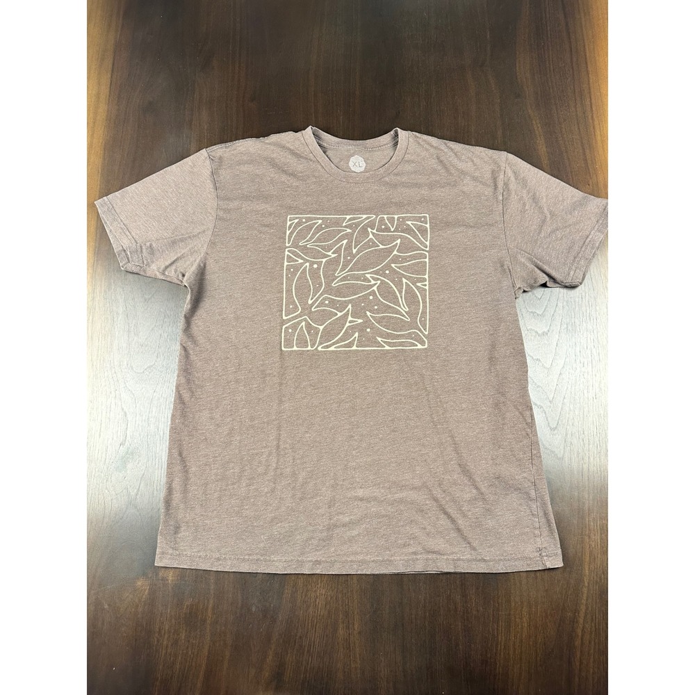 Wohven Mens XL Graphic T-Shirt Brown Heather Leaf Line Art Short Sleeve Tee